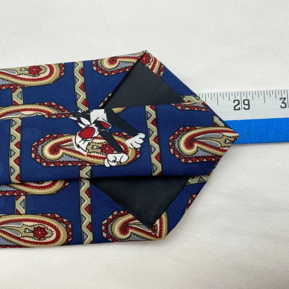 Looney Tunes Mania Tie Mens Blue Bugs‎ Bunny Wile E Coyote Cartoon Necktie
